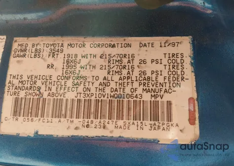 1998 Toyota Rav4 Hardtop from USA, damaged, VIN JT3XP10V1W0010643